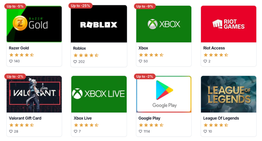 gaming gift cards